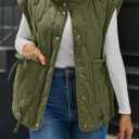 Cicy Bell Womens Puffer Quilted Vest Lightweight Stand Collar Cap Sleeve Jackets Button Down Padded Gilet Winter Outerwear (Green)