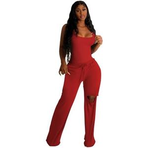 Nimsruc Two Piece Outfits For Women Casual Sleeveless Sweat Suits, M, Red