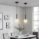 Modern Hanging Light Fixture Pendant Lighting for Kitchen Island Mid Century Black Pendant Lights with Globe Milky White Glass Pendant Light for Bedroom Bathroom Entryway (3 Pack)