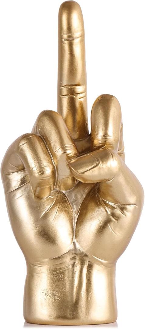 Gold Middle Finger Gifts,Gesture Statues and Sculptures,Home Dcor Accent,Finger Classic Knick Knacks for Shelves,Desk,Entryway,Tv Stand,Mantel,Coffee Table,Centerpiece Table Decorations for Men