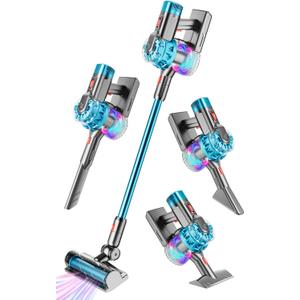 4-in-1 Kids Toy Vacuum That Works, Toddler Pretend Play Cleaning Set with Real Suction, Toys Working Cleaner Birthday Idea for 3 4 5 6 7+ Year Girl Boy (Cyan)