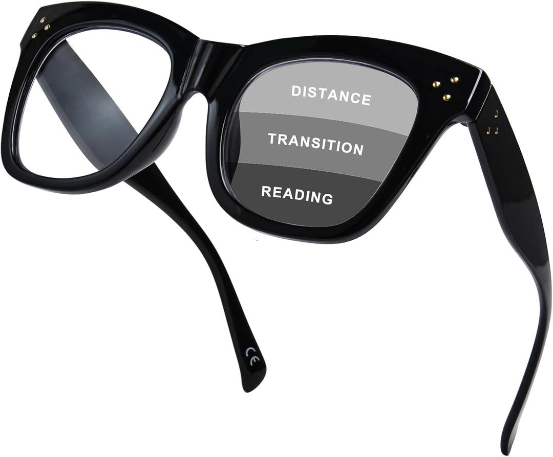 FONHCOO Oversized Progressive Reading Glasses for Women Men Oprah Style Large Square Blue Light Blocking Computer Readers (Black)