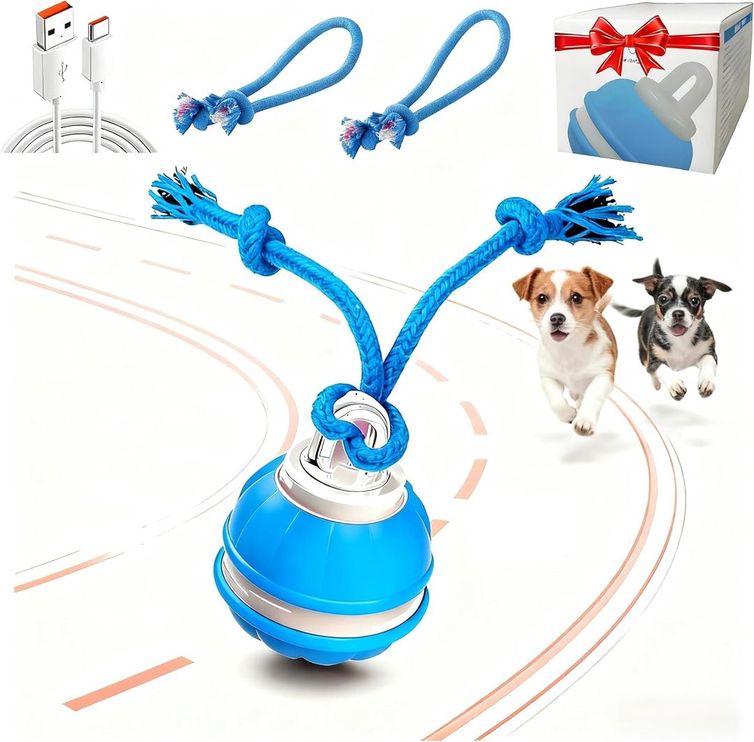 Interactive Dog Ball Toy,Interactive Dog Toys for small dogs,Peppy Pet Ball for Dogs,Motion Activate Rolling Dog Toy with Birdsong Squeaky Chewable Rope Tiny Fetch Dog Toys to Keep them Busy(Blue)