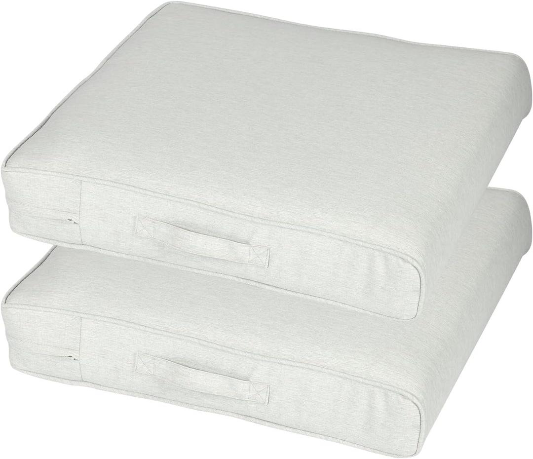 Aoodor Patio Chair Cushions Set of 2, 21 x 21 x 4 Inch Water Resistant Outdoor Seat Cushions with Handle and Ties, Square Corner Cushions for Patio Furniture Garden Lawn, Grey