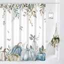 Canessioa Autumn Pumpkin Shower Curtain Fall Harvest Thanksgiving Day Shower Curtains Blue Green Leaves Shower Curtain Sets for Bathroom 72x72 in with 12 Hooks