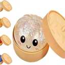 Glitter Dumpling Squishy, 2026 New Bun Squeeze Stress Relief Ball with Steamer Box for Stress Relief, More Surprises (White)