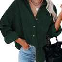 Dokotoo Women's Corduroy Button Down Shirts Boyfriend Long Sleeve Oversized Blouses Tops (Medium, 1 Green01)