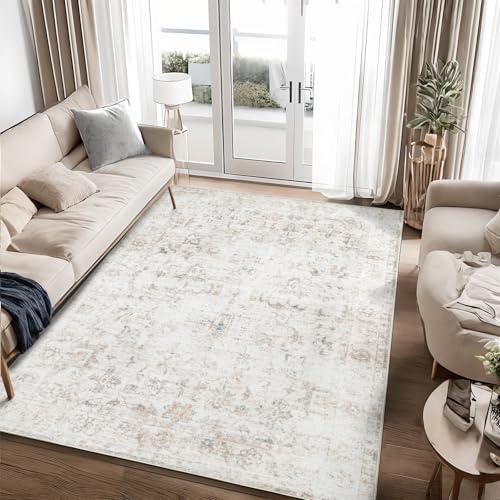 Dotiiorug Washable 4×6 Area Rug for Living Room, Vintage Floral Rug Soft Non Slip Stain Resistant Boho Carpet for Indoor Bedroom Dinning Room Home Office Beige