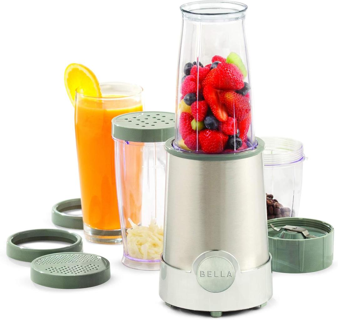 BELLA (13330) Personal Size Rocket Blender, Perfect for Smoothies & Healthy Drinks, Grinding, Chopping & Food Prep, 12 Piece Set, Stainless Steel/ Chrome