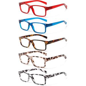 NORPERWIS Reading Glasses 5 Pairs Quality Readers Spring Hinge Glasses for Reading for Men and Women (5 Pack Mix Color -4, 5.00)