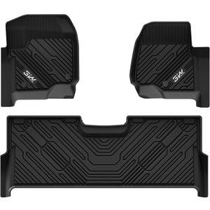 3W Floor Mats Fit for Ford F250 F350 F450 F550 2017-2024 2025 Super Duty Crew Cab Bucket Seat with Under Seat Storage, All Weather TPE Custom Fit F 250 Floor Liner(Not for Vinyl Floor), Upgraded