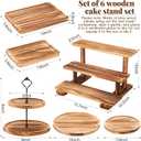Roowest Set of 6 Rustic Wood Dessert Table Display Set - Cake Stands, Tiered Cupcake Tower & Serving Trays for Wedding, Baby Shower, Tea Party