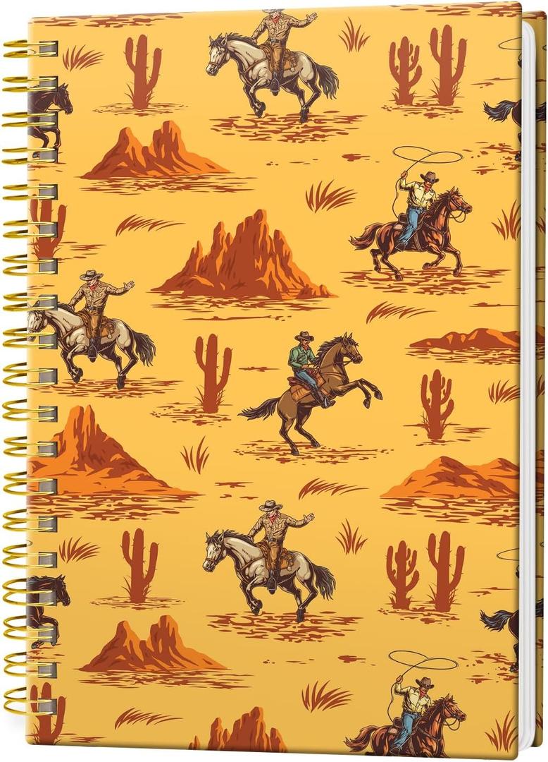 Spiral Journal Notebook, Hardcover Lined Journal for Women, Medium 6 x 8.4 in, 120 Pages Thick Paper, College Ruled Notebook for Writing, Work, Office, and School, Western Cowboys