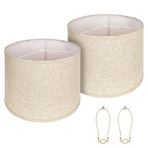 Large Lampshades Set of 2 Drum Lamp Shades 15" Top X 15" Bottom X 12" High, Large Lamp Shade Spider Fitter Brown Lampshades Come with 10" Height Gold Lamp Shade Holder Set of 2 Easy Assembly Required
