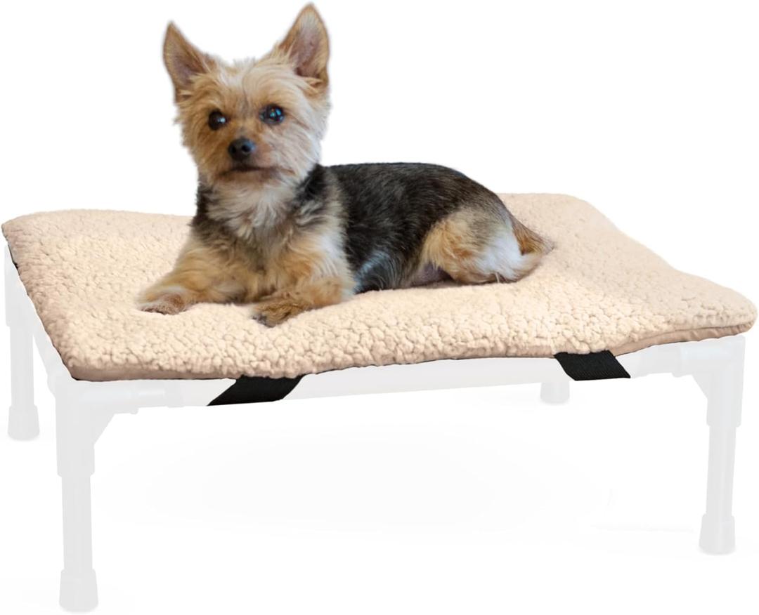 K&H Pet Products Dog Cot Pad (Cot Sold Separately), Pillow-Top Comfort Bed for K&H Small Elevated Dog Beds, Soft & Fluffy, Secure Fit Straps, Machine Washable, Portable - Small 22 X 17in Tan Fleece