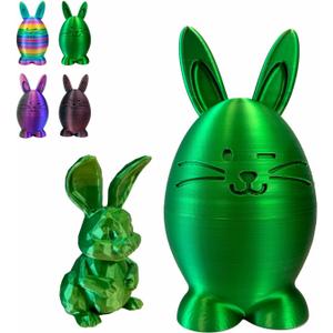 3D Printed Easter Eggs with Bunny Inside, 5.9in Bunny Egg Easter Basket Stuffers Gifts for Kid & Adults, 3D Printing Animals Toys for Home Executive Desk Decor (Green)