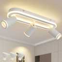 LED 3 Light Track Lighting Spotlight Kit, White Ceiling Spotlights, Modern Track Light Fixture with Flexibly Rotatable Light Heads, 35W+15W Dual Lighting for Kitchen Living Room,Includes 3 x GU10 Bulb