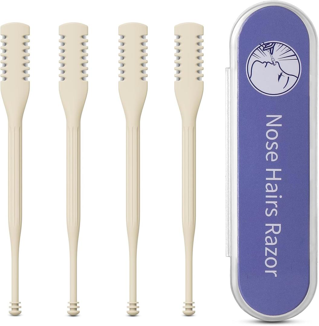 BEZOX Manual Nose Hair Trimmer (Pack of 4) - Rotating Nasal Hair Razor Cutter with Ear Picker for Women and Men - Portable Nostril Hair Remover Tools