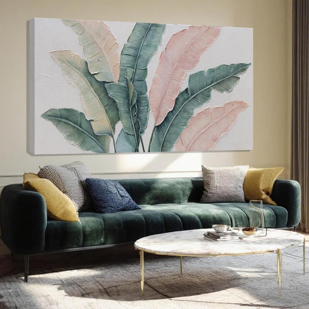SHEYOYE Large Green Flower Wall Decor and Pink Plant Wall Decor | Modern Wall Art for Living Room | Canvas Wall Art for Bedroom | Room Posters 24" x 48"