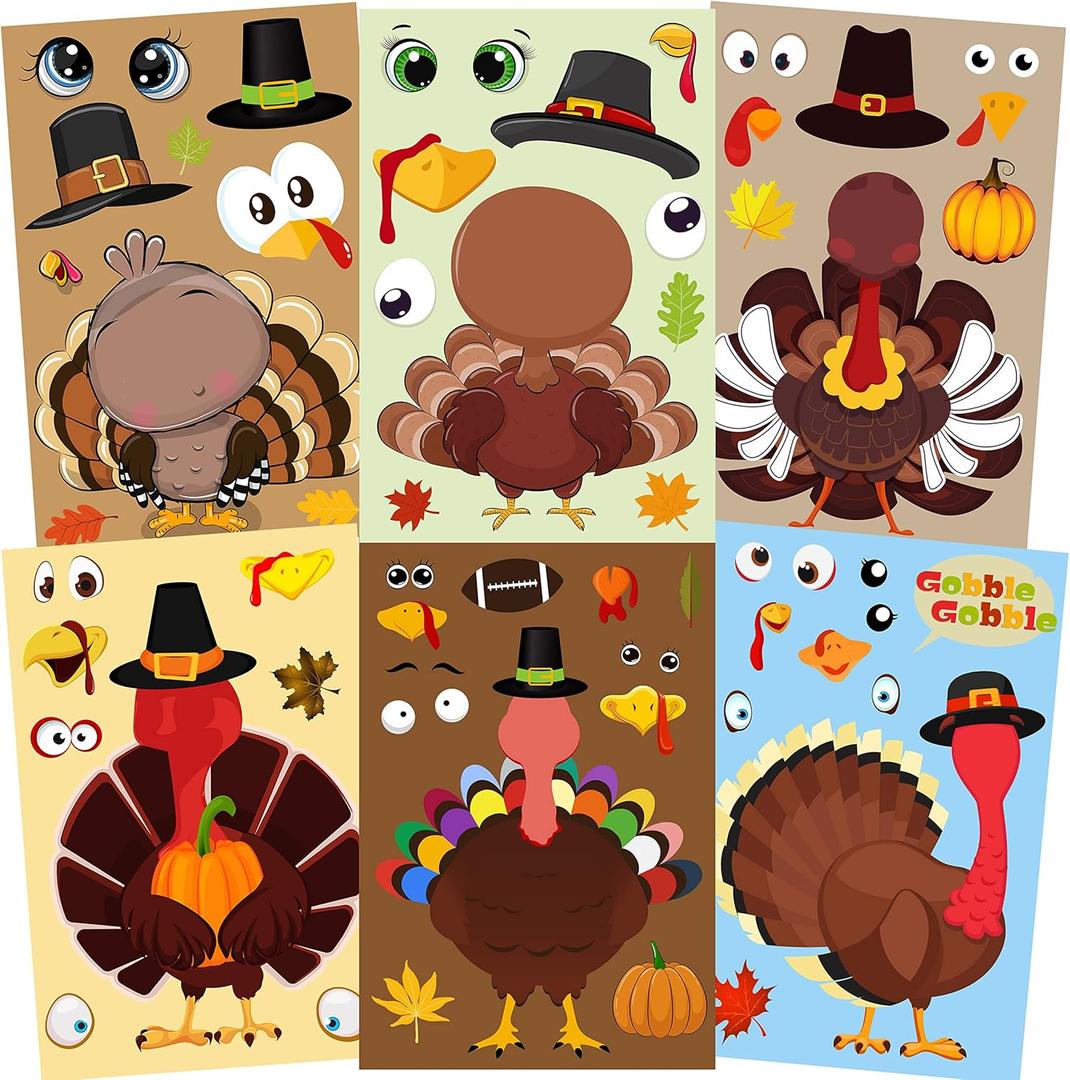 2 x 30PCS Thanksgiving Party Games for Kids - Make Your Own Stickers, DIY Gobble Stickers, Thanksgiving Party Favors