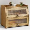 Large Bread Box for Kitchen Countertop, Double Layer Breadbox for Homemade Loaf Bread, Farmhouse Bread Storage Container Bin for Kitchen Counter Pantry Cupboard (Natural Bamboo)