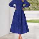 BTFBM Wedding Guest Dresses for Women Spring Fashion 2026 Casual Long Sleeve Floral Maxi Boho Homecoming Dress (Blue, XL)