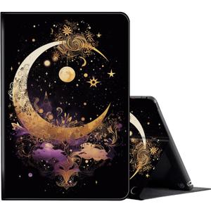 FUYOCWE for Fire HD 10 Tablet Case (13th Generation,2023 Release,10.1"), PU Leather Multi-Angle Folding Stand Smart Flip Cover for Amazon Kindle Fire HD 10 13th Gen-Gold Moon Star