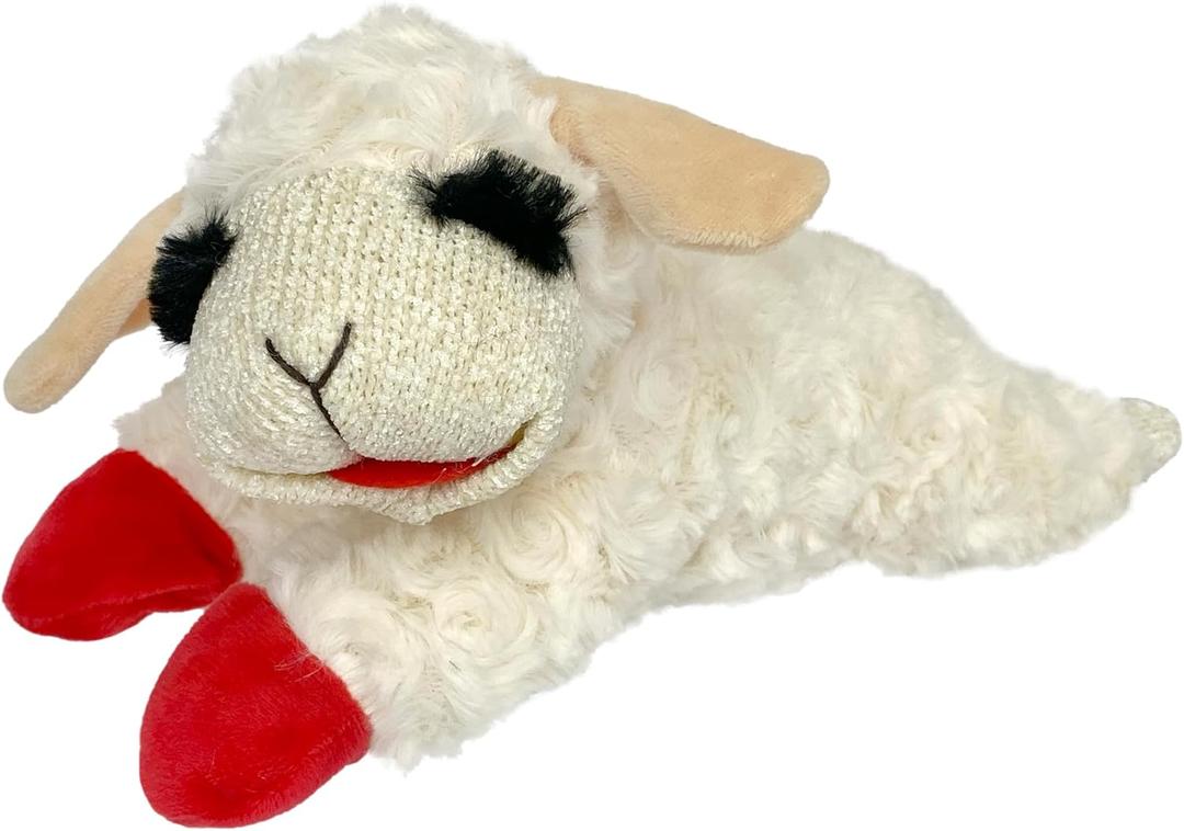 Multipet Lamb Chop Dog Plush Toy - Squeaky Toy for Small & Medium Dogs - Extra Soft Plush - Stuffed Animal for Cuddling & Playing (10", Cream, 5 Squeakers)