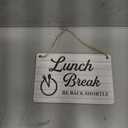 Lunch Break Hanging Sign - Be Back Soon Notice (White Wood) - Small size, 5.7" x 3.5"