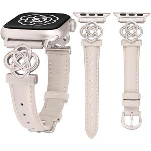 Wearlizer Slim Leather Band Compatible with Apple Watch Bands Women 41/40/38/42/44/45/46/49mm, Dressy Fancy Designer Celtic Knot Thin Strap for iWatch Series 11 10 9 8 7 6 5 4 3 SE/Ultra 3 2                            1, Size: 38/40/41/42mm(Series 11 10)