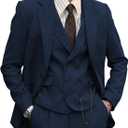Mens Formal Tweed Wool 3 Piece Wedding Slim Fit Suit Prom Tuxedos Groomsmen (Blue, L)