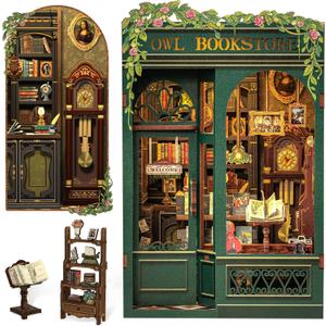 Cutefun Book Nook Kit - DIY Miniature Dollhouse Kit for Adults, Teens and Beginners, Tiny House Bookshelf Decor 3D Wooden Puzzles, Best Birthday and Valentine's Day Gifts (Owl Bookstore)