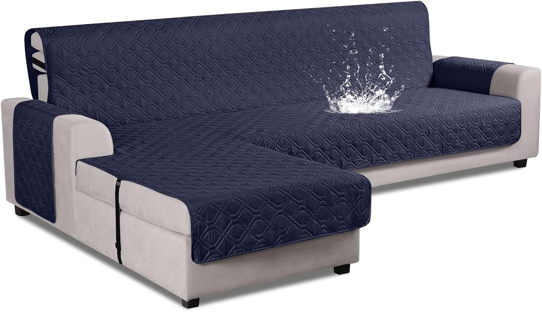 VANSOFY Upgraded Sectional Couch Covers 100% Waterproof L Shaped Sofa Slipcover Reversible Chaise Lounge Cover for Sectional Sofa Furniture Protector Cover for Pets Dog Cat(Large, Dark Blue)