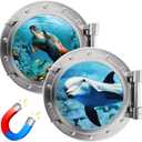 Konohan 2 Pcs Large Cruise Door Decorations Magnetic Porthole Cruise Door Magnets 10 Inch The Sea Nature Scenery Decor for Fridge Carnival Car Party Refrigerator Locker(Marine Style)