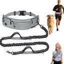 4 in 1 Hands Free Waist Dog Leash, Crossbody Leash with Pouch, Retractable Bungee Shock Absorption, Anti-Burst Design, Reflective, for Medium to Large Dogs (01-Gray)