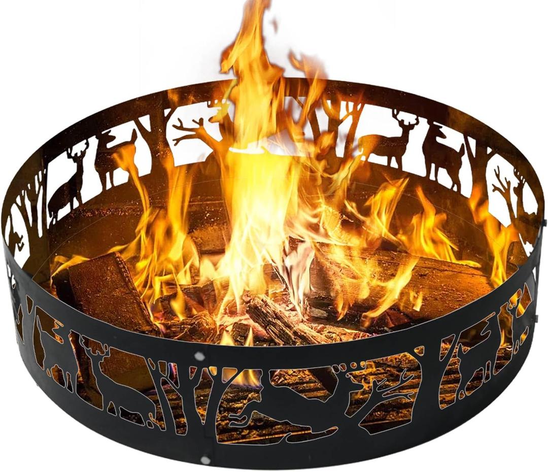 Fire Pit Ring 36 Inch - Heavy Duty Steel Smokeless Fire Ring Insert for Outside Wood Burning Large Round Firepit Liner for Camping Backyard Patio Garden (36x9 Inch) (Black)