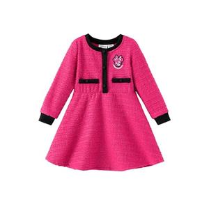 Disney Minnie Mouse Toddler Girls Sweater Dresses Long Sleeve Knit Button Front Casual Fall Winter A-Line Clothes Midi Birthday Christmas Theme Park Costume Character Print Kids Outfit Rose Red 3-4T