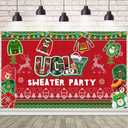 Ugly Sweater Party Christmas Backdrop Decorations Banner Red Green Banner for New Year Winter Xmas Decorations Holiday Party Supplies 70.8x43.3 inch (5.9x3.6ft)