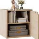 Garden 4 You Cube Storage Organizer Shelf, 2 Tiers Stackable Bookshelf With Door, Wooden Display Bookcase, Small Cabinet for Living Room Bedroom, Natural (Brown)
