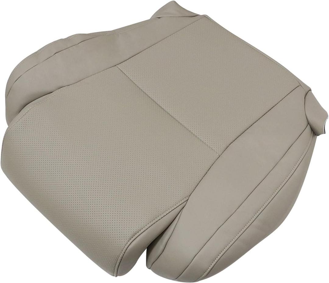 SecosAutoparts Driver Side Bottom Replacement Leather Seat Cover Tan Compatible with Toyota Tundra Sequoia Platinum Crew Cab Pickup 4 Door 2007 2008 2009 2010 2011 2012 2013 (Sand Beige Tan, Perforated Leather)