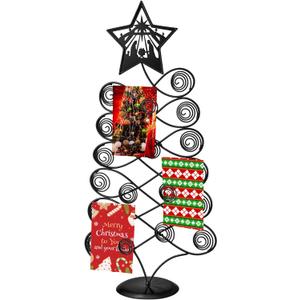Metal Christmas Card Holder 19.6" Spiral Xmas Tree Gift Card Photo Picture Holder Stand with Nativity Star Topper Tabletop Display Decorative for Christmas Holiday Decor(Black,Classic Style)