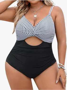 Blooming Jelly Womens Plus Size Bathing Suit Tummy Control One Piece Swimsuit Twist Front Ruched Swimwear, XL