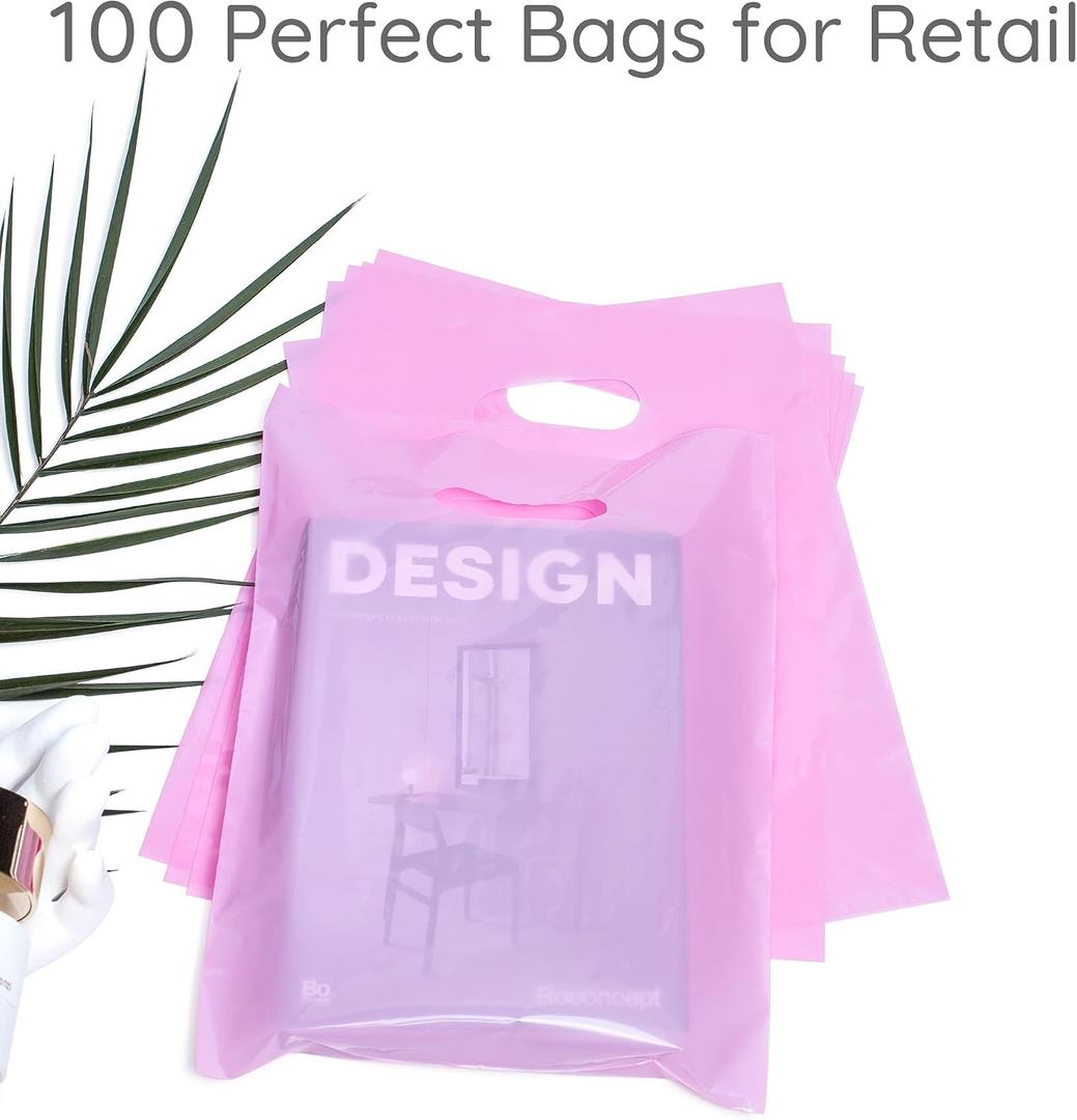 2 x Choice Marts Merchandise Bags Pastel Pink 100 Bags 9"x12" Extra Thick 1.5Mil Glossy Bags With Handles