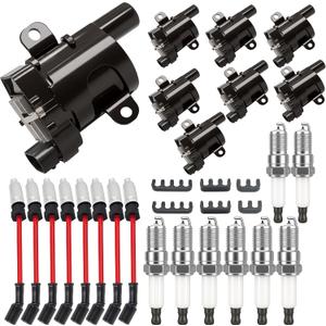UF262 Round Ignition Coils Pack/Double Iridium Spark Plugs/Spark Plug Wires for Chevy Avalanche Express Tahoe Silverado Suburban 1500 HD GMC Savana Sierra Yukon HUMMER H2 V8 4.8L 5.3L 6L 8PSC