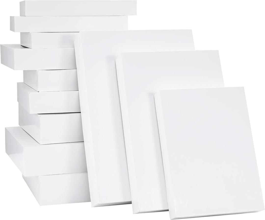 SUNCOLOR 12 Pack White Gift Boxes with Lids Assorted Sizes (4 Boxes 11", 4 Boxes 14", 4 Boxes 16")  Premium Set of Small, Medium, and Large Boxes for Presents, Packaging, and Storage