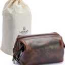 Premium Leather Travel Toiletry Bag for Men and Women, King-Size Dopp Kit with Waterproof Lining, Mens Toiletry Travel Bag, Men's Toiletry Bag, Mens Travel Bag Toiletry Kit, Leather Toiletry Bag Men