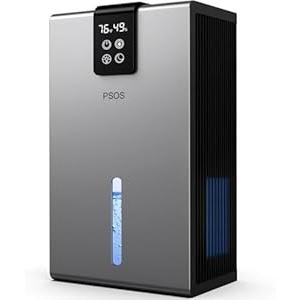 PSOS Dehumidifier, Dehumidifiers for Home, 98 OZ Water Tank, (1000 sq.ft) Quiet Dehumidifier for Basement Bedroom Bathroom with Humidity Display, Auto Shut Off, Relaxing 7 Color Ambient Light(Gray)