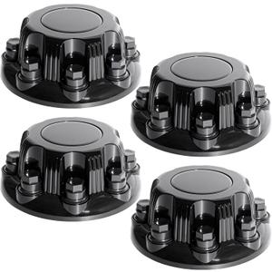 Chrome Wheel 8 Lug Chevy Center Caps Compatible with Select 16 Inch Van & Truck Rim Wheels - Replacement 15039489, 15039488, 9597169, 9597170 Rim Hub Cover, Set of 4, Black