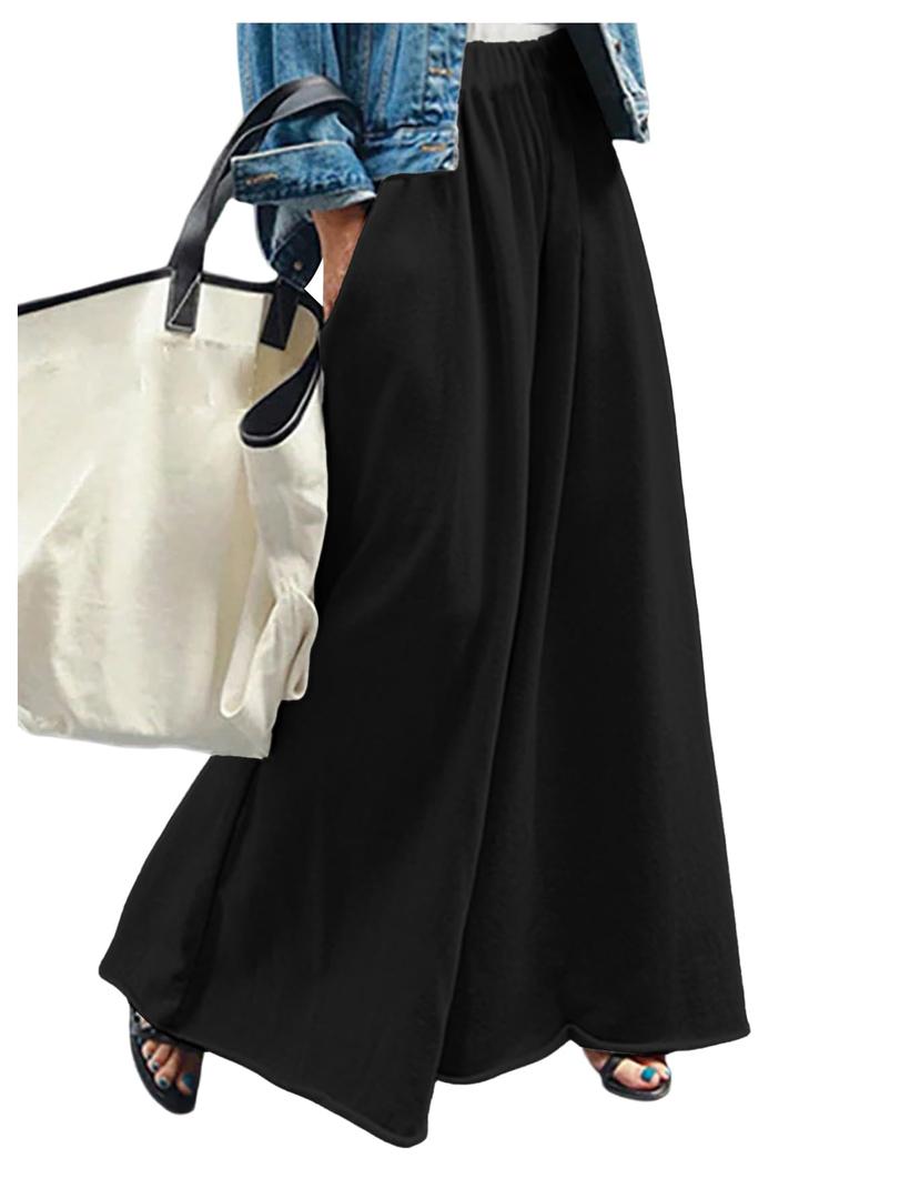 RoseSeek Women's Wide Leg Sweatpants High Elastic Waist Flowy Palazzo Pants Loose Baggy Pants Bottoms Pure Black, Medium