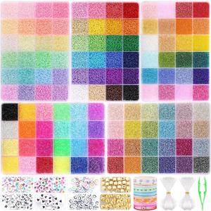 Funtopia 61000pcs 2mm Seed Beads for Jewelry Making, 5 Types 120 Colors Small Glass Beads for Bracelets, Friendship Bracelet Kit with Alphabet Letter Beads, Smile Face Beads for DIY, Art and Craft